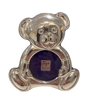Tizo 3 Inch Round Sitting Teddy Sterling Silver Picture Frame. Made in Italy